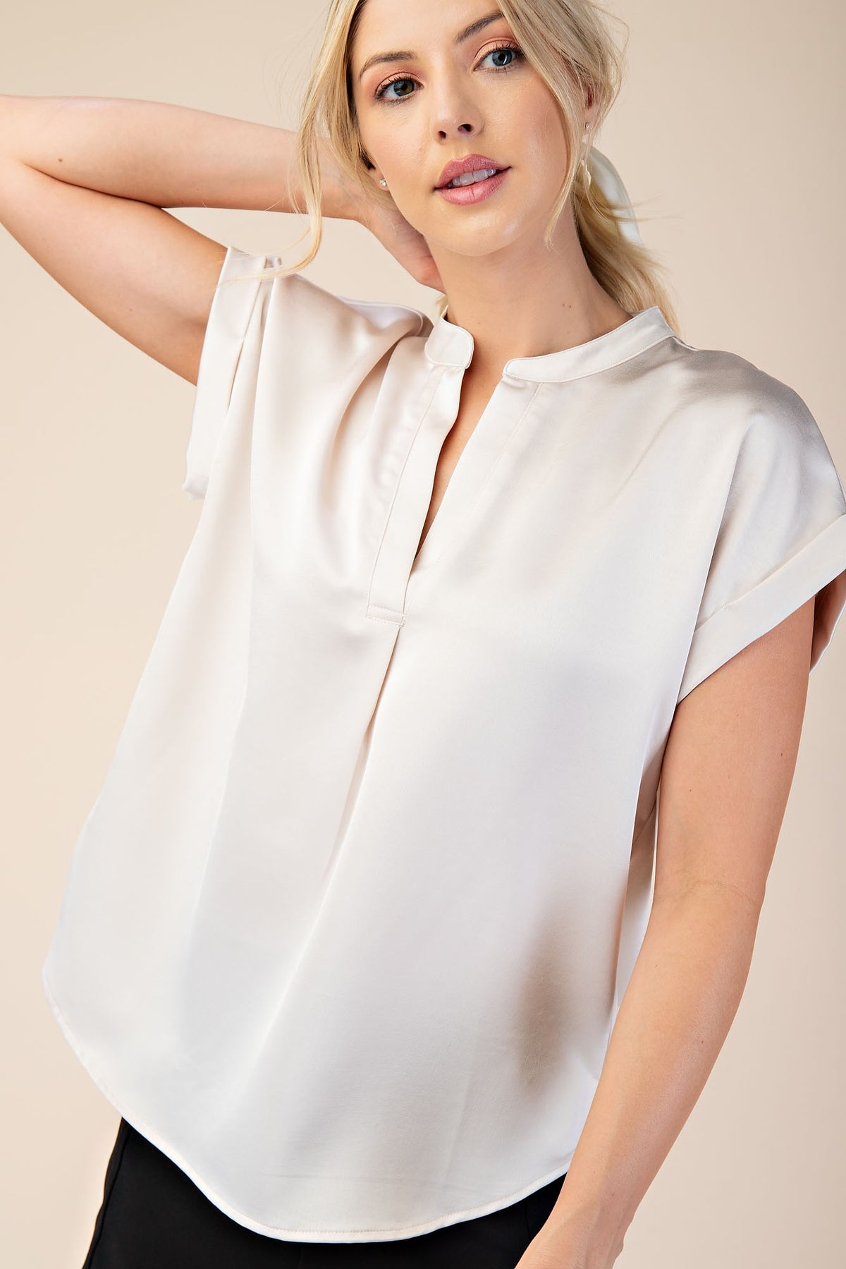 Glam Round Collar V-Neck Top
