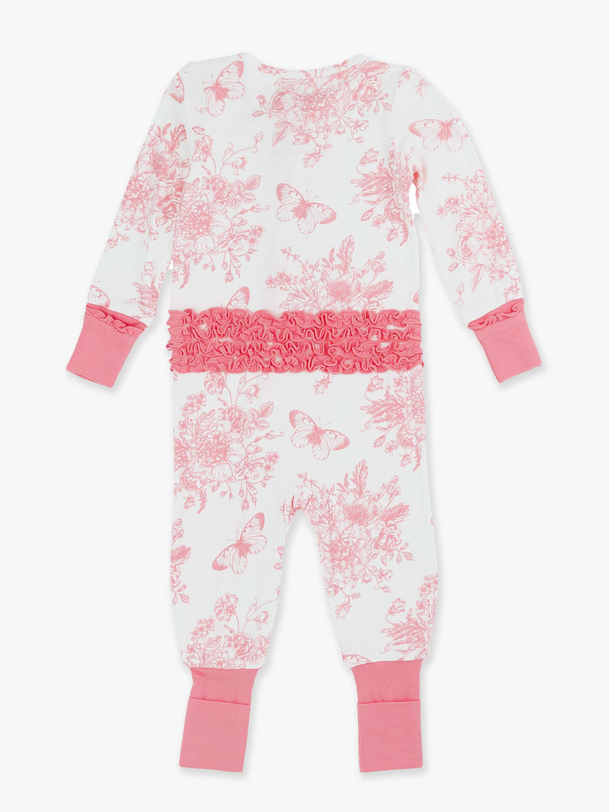 Newborn Pink Toile Bamboo Ruffle  Pajama