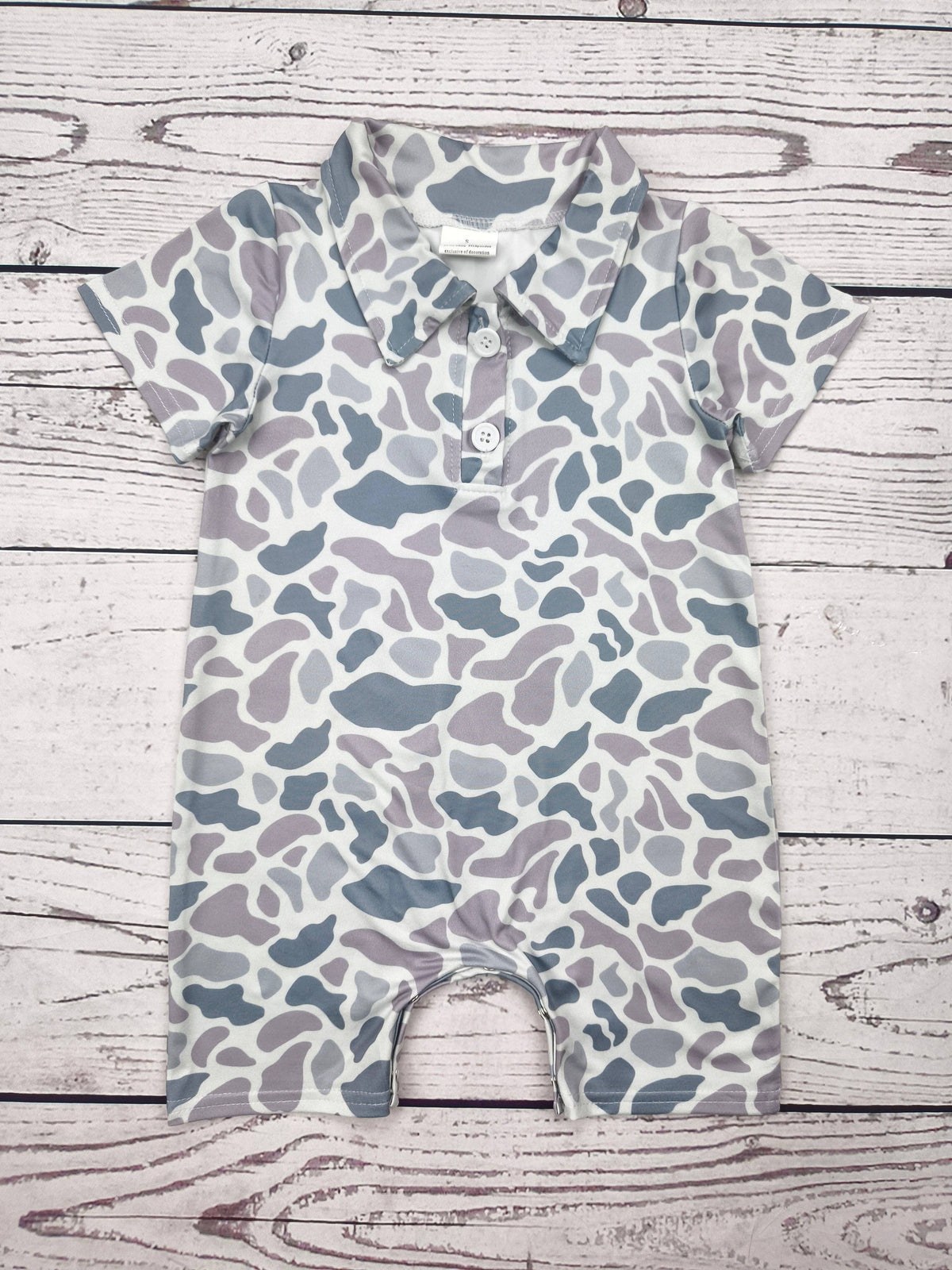 Baby Gray Camouflage Romper: 12-18M