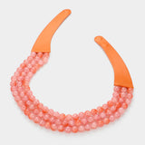 Chunky Metal Ball Beaded Layered Faux Leather Necklace: GRY