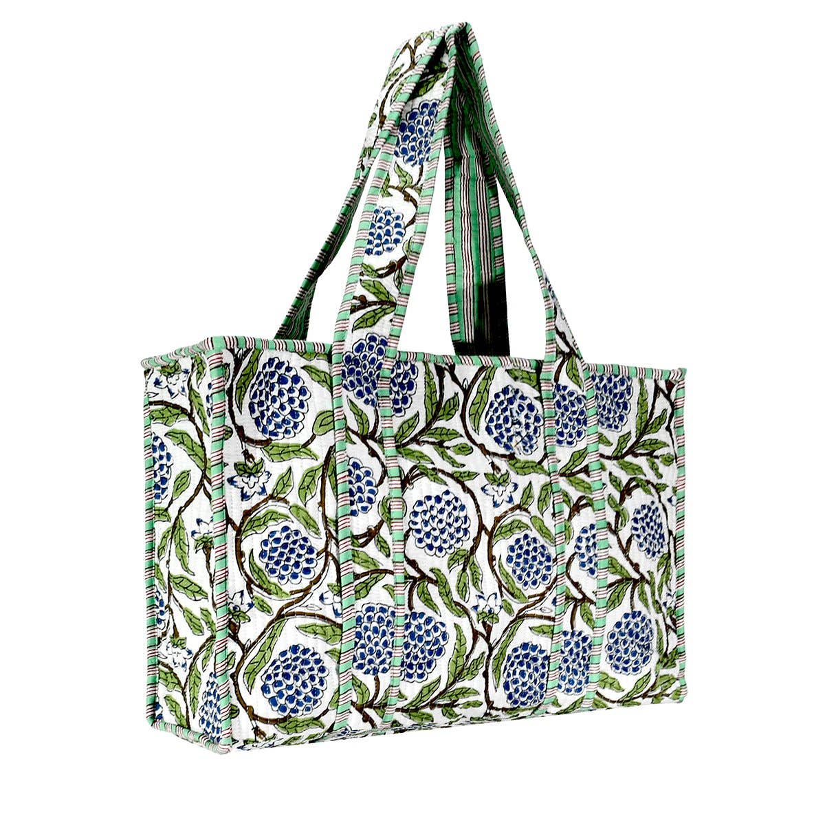 Cotton Block Print Tote Bag- Small & Large: Small