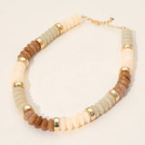 Chunky Resin Disc Beaded Necklace: Brown,Gold,Light