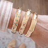 Gold-Tone Eternity Stretch Bangle –Wide - Pearls