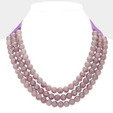 Chunky Metal Ball Beaded Layered Faux Leather Necklace: GRY