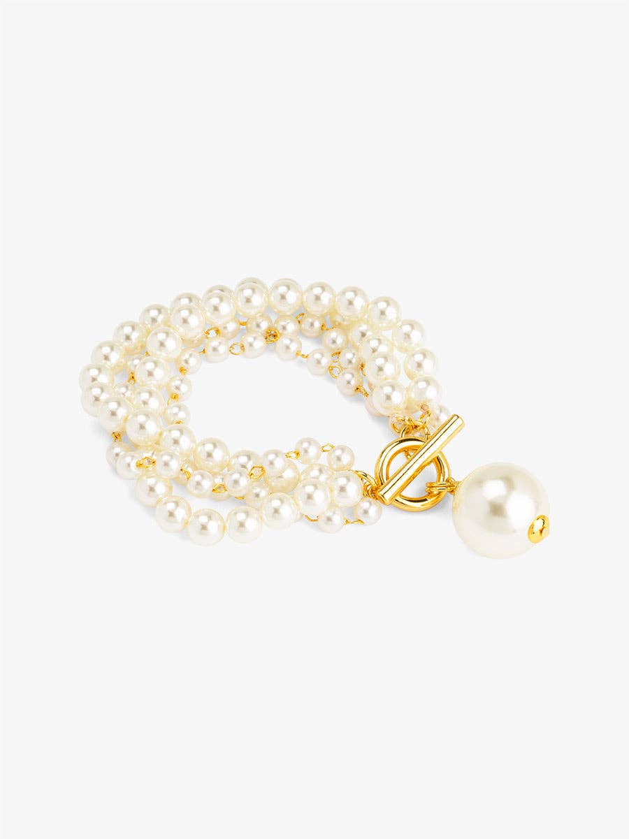 Multistrand Pearl Charm Toggle Bracelet: Pearl