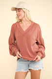 NJ Wine Ribbed V-Neck Knit Top