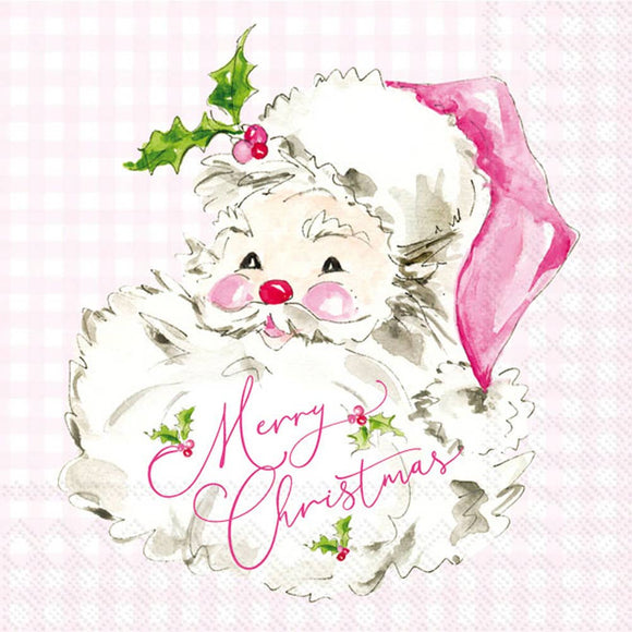 Cocktail Napkins 20 ct Pink Santa