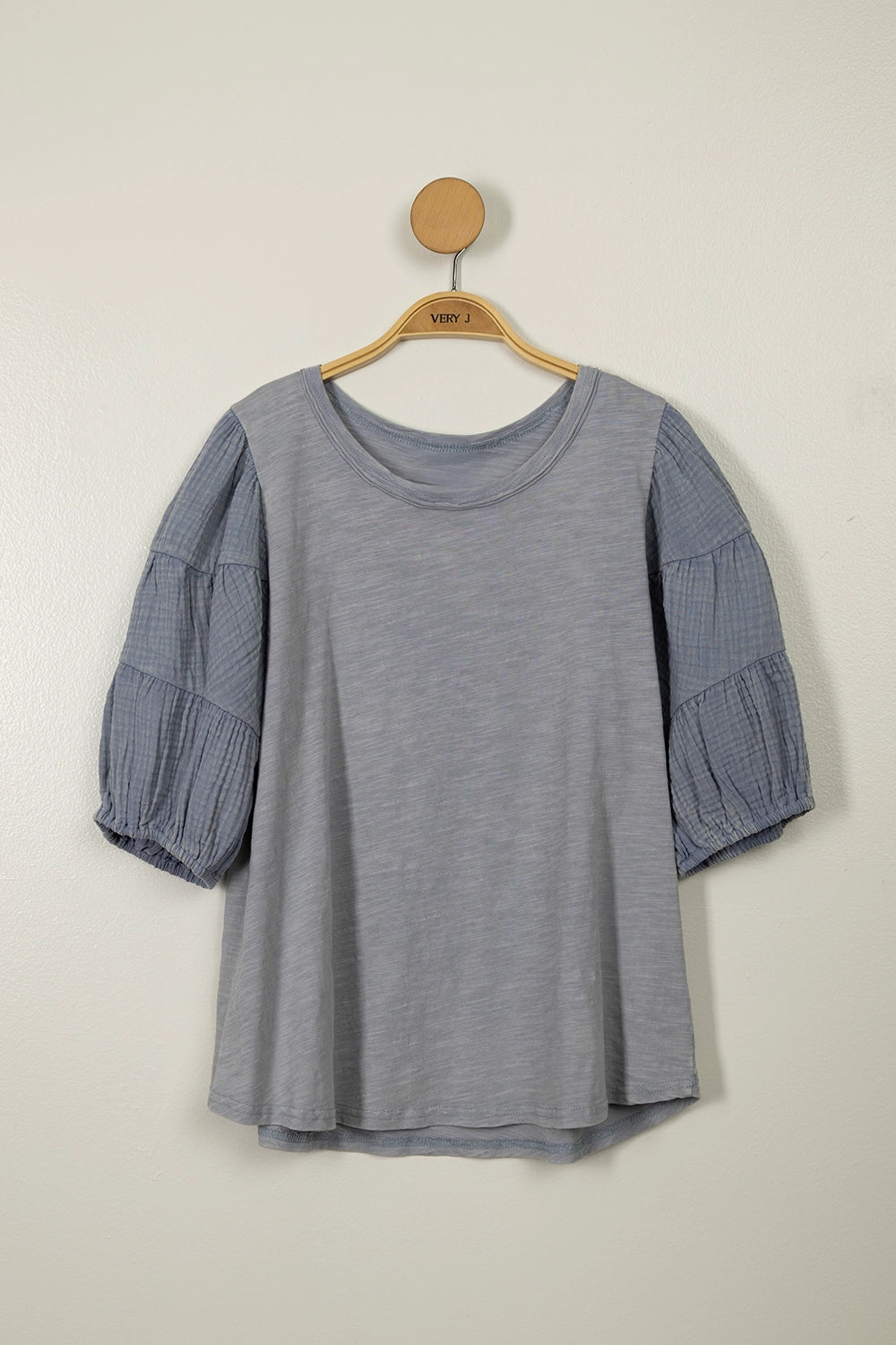 Mineral Washed Puff Sleeve Top