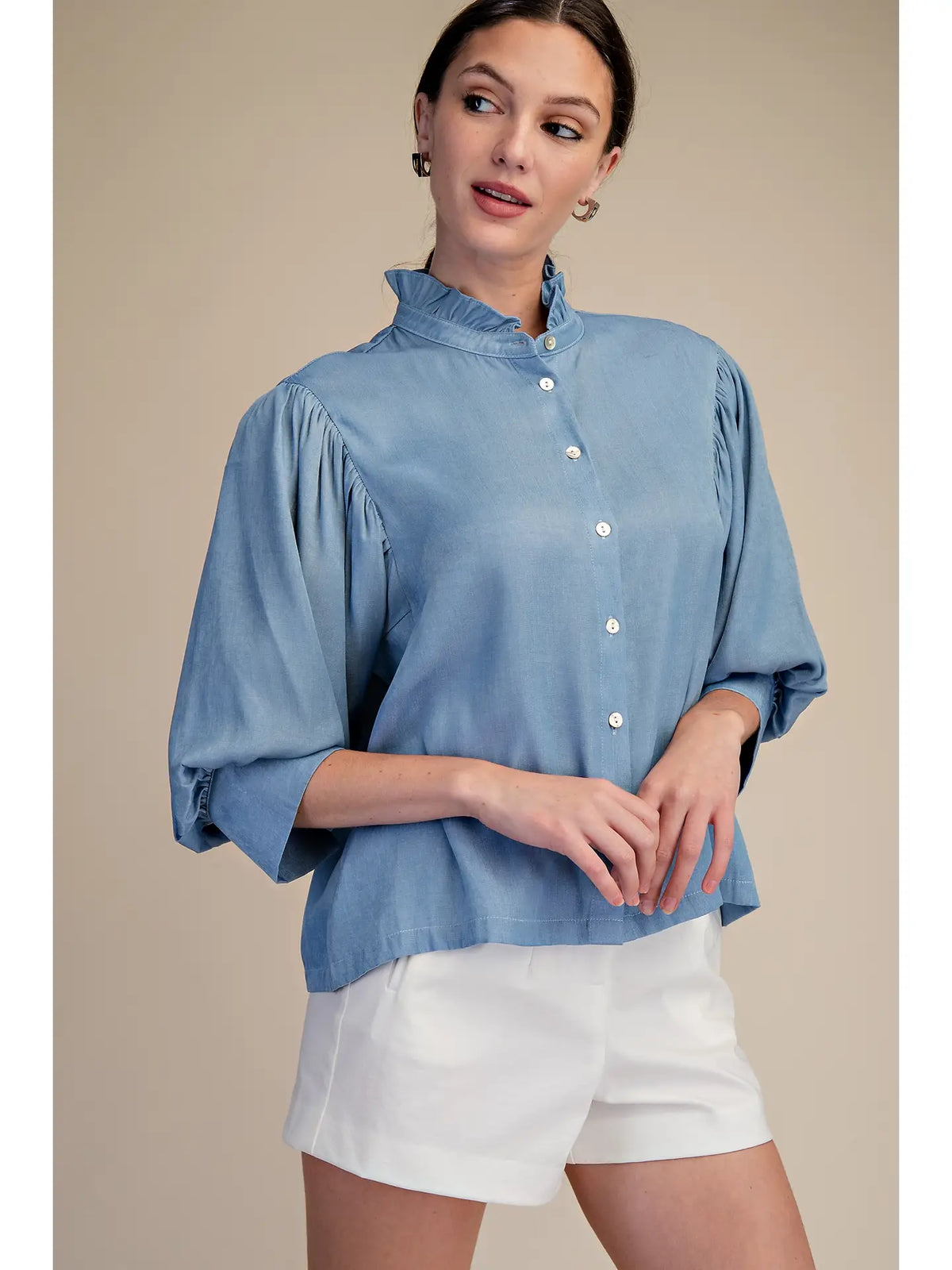 Glam Ruffle Neck Puff Sleeve