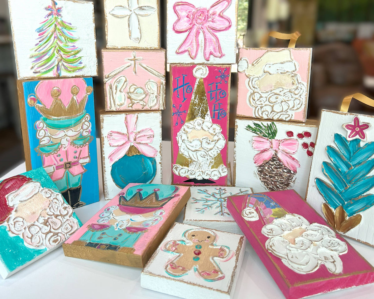 Mini Christmas Nativity | handmade painted textured block: Lavender