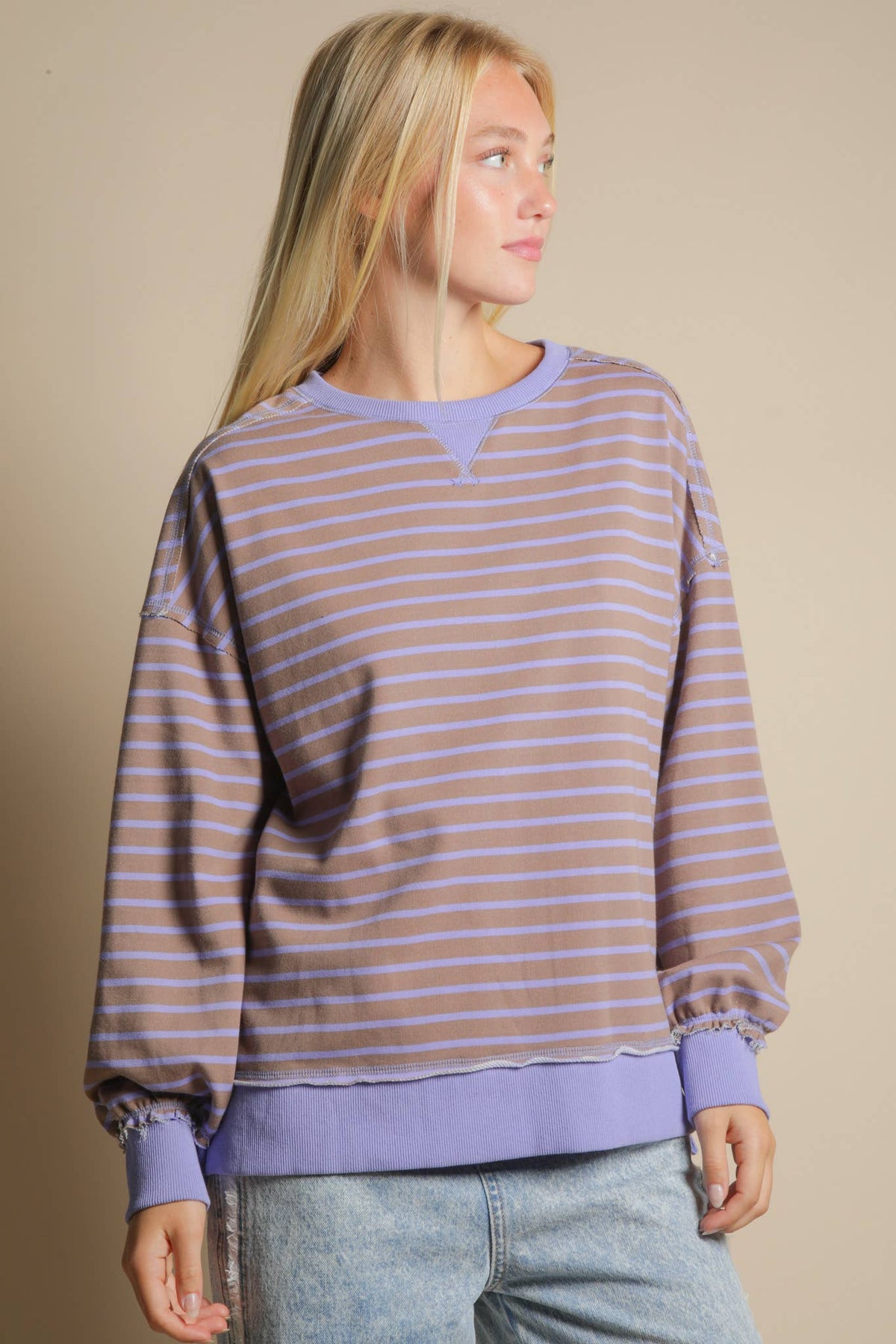 Stripe Comfy Casual OS Knit Top