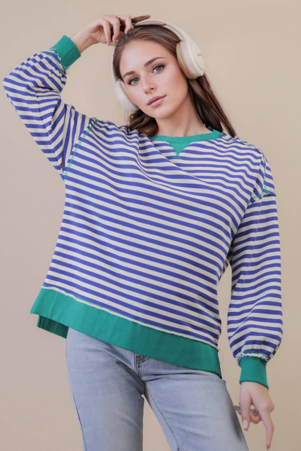 Stripe Oversized Top GREEN/BLUE