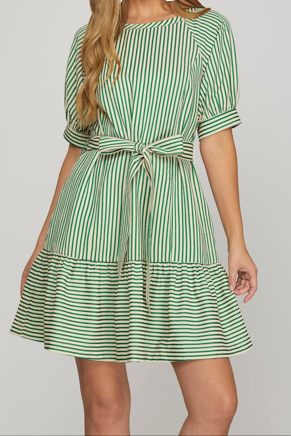 SS Green Striped Mini Dress