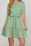 SS Green Striped Mini Dress