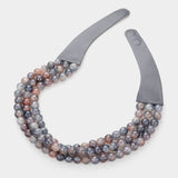 Chunky Metal Ball Beaded Layered Faux Leather Necklace: GRY