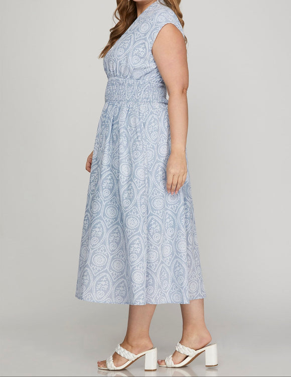 SS Blue Eyelet Zip up Dress