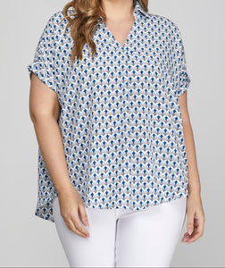SS Printed Collared Top