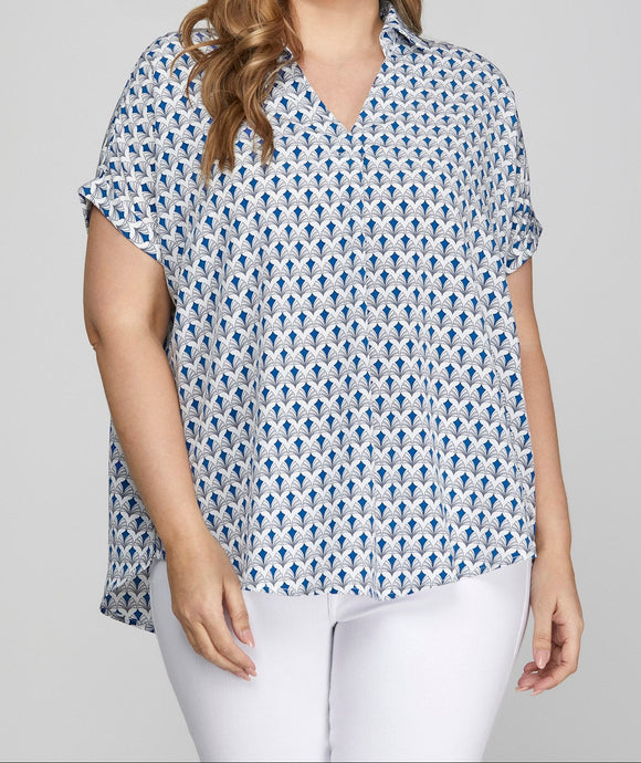 SS Printed Collared Top