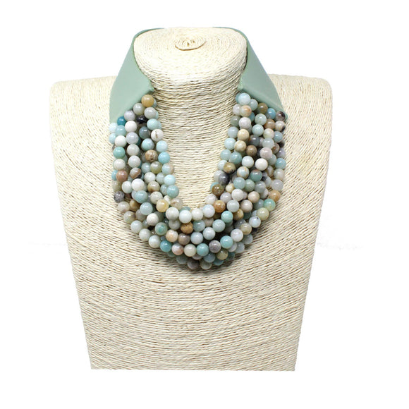 10 Strand Stone Bead Necklace: Green Amazonite