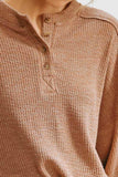 RIB KNIT HENLEY TOP BROWN