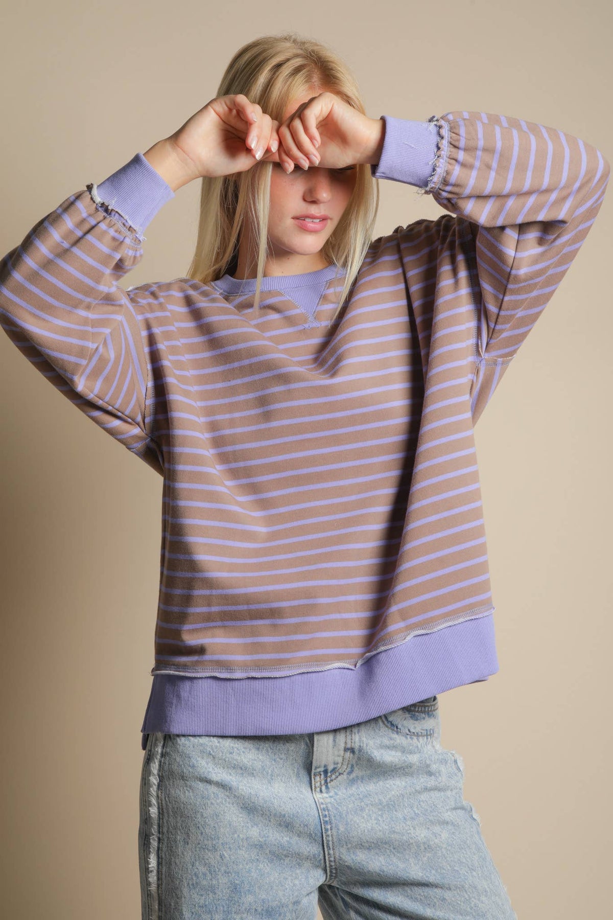 Stripe Comfy Casual OS Knit Top
