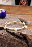 Jeweled Golden Bangle with semi precious stone dots: Turquoise - Shiny Gold