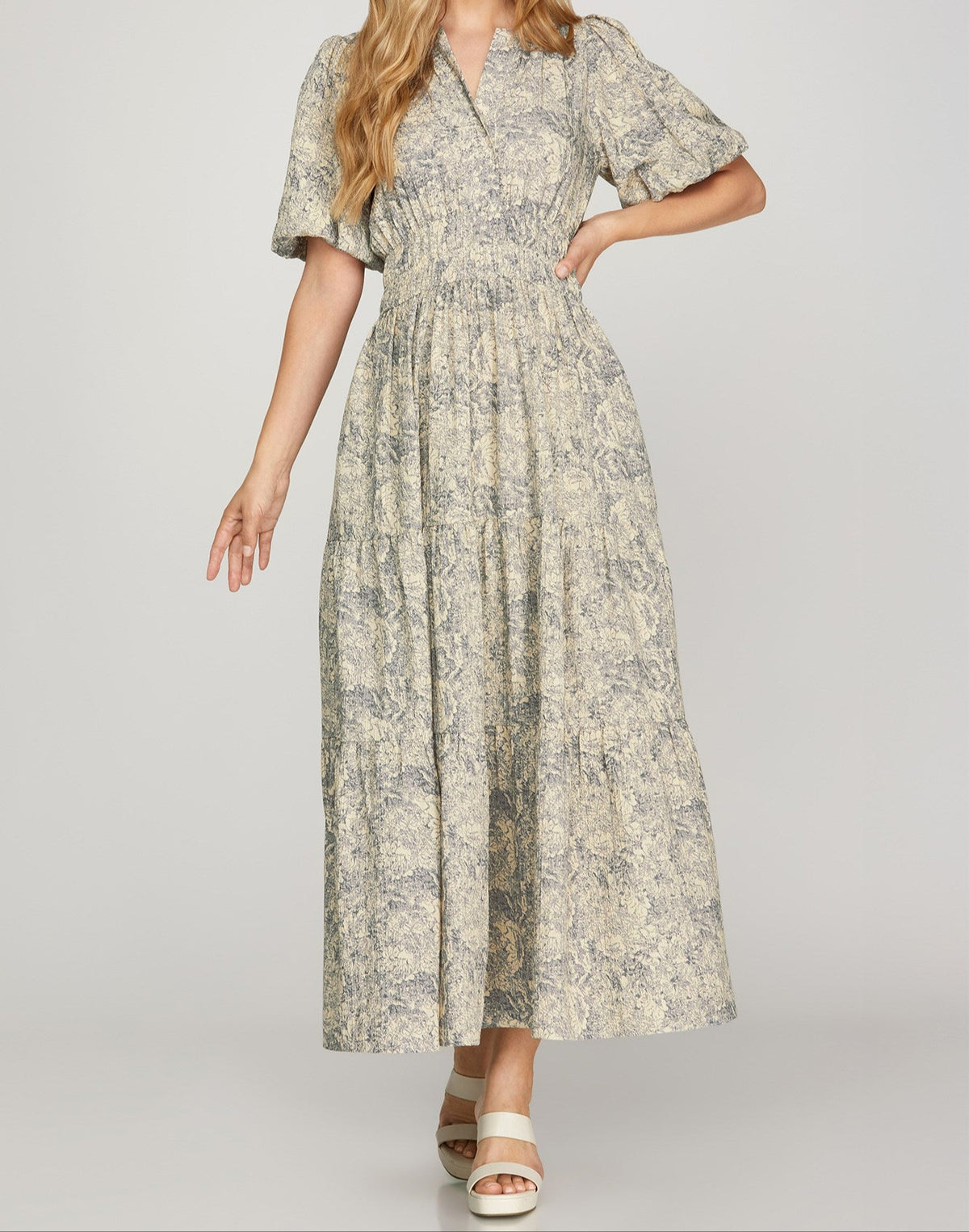 SS Navy Printed Tier Dress