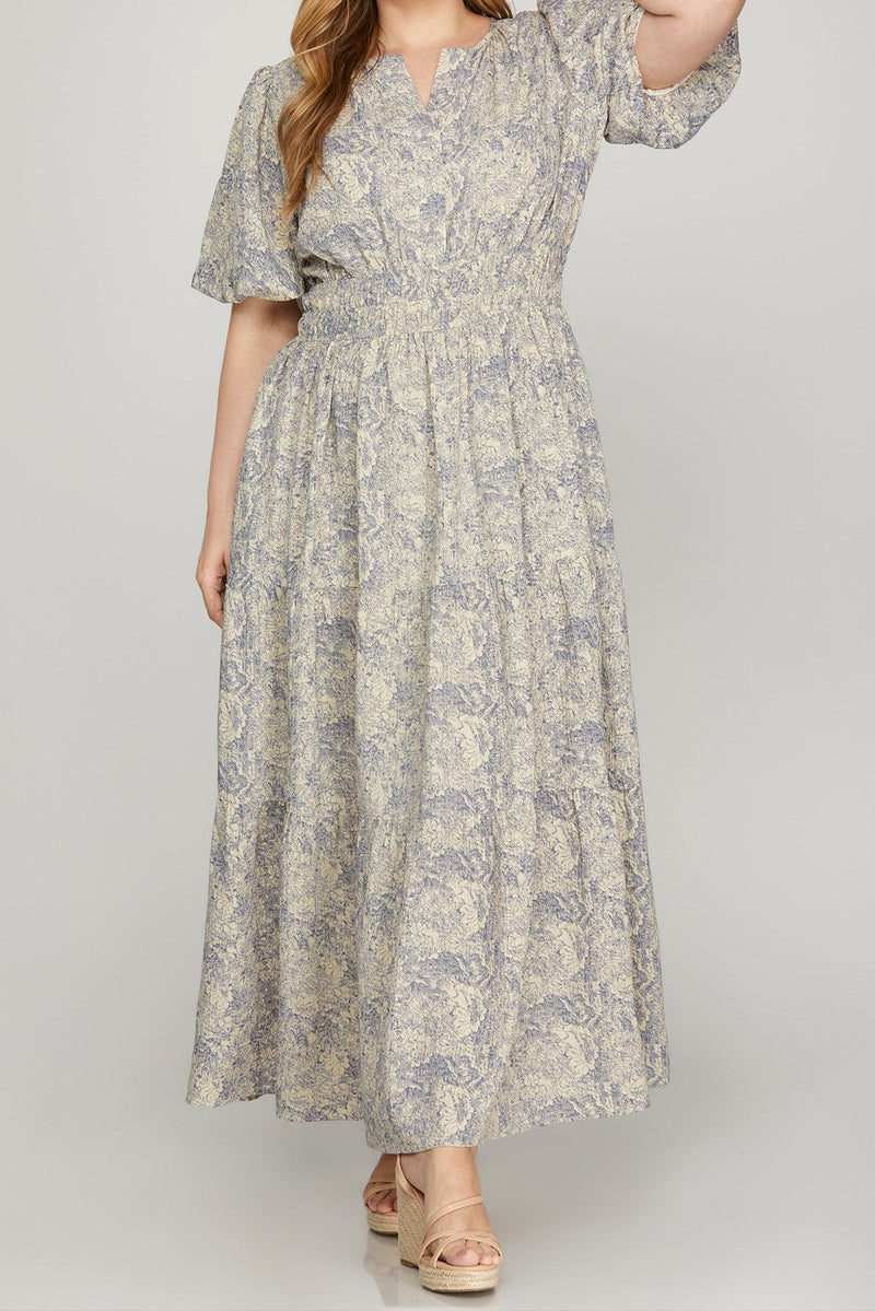 SS Navy Printed Tier Dress