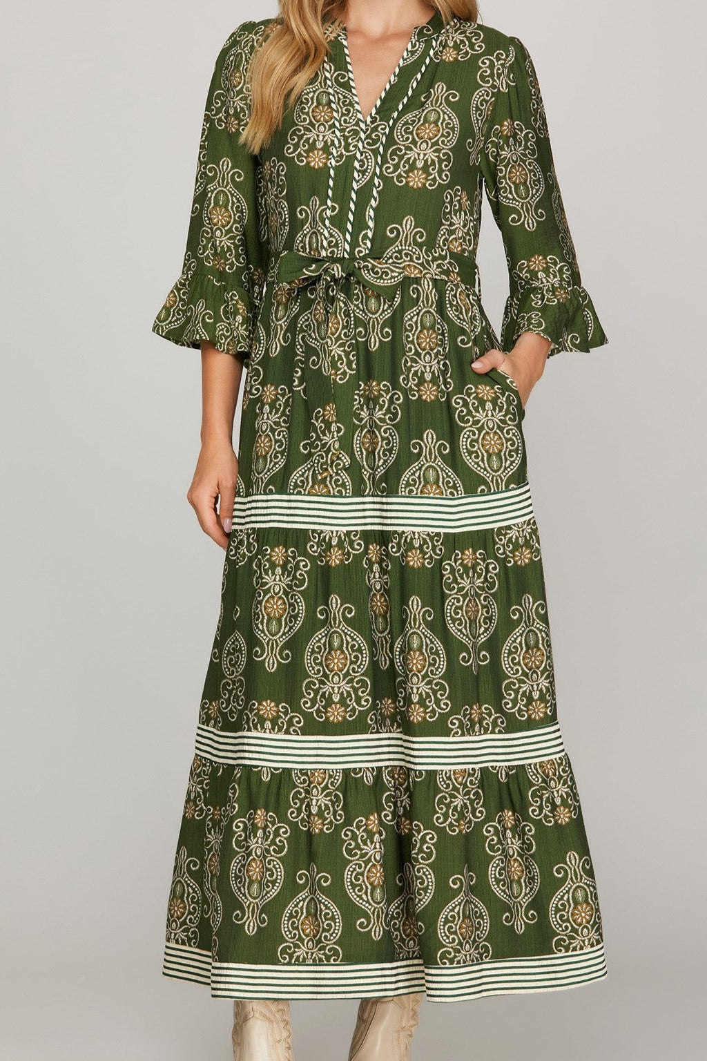 S&S Olive Printed Tier Maxi