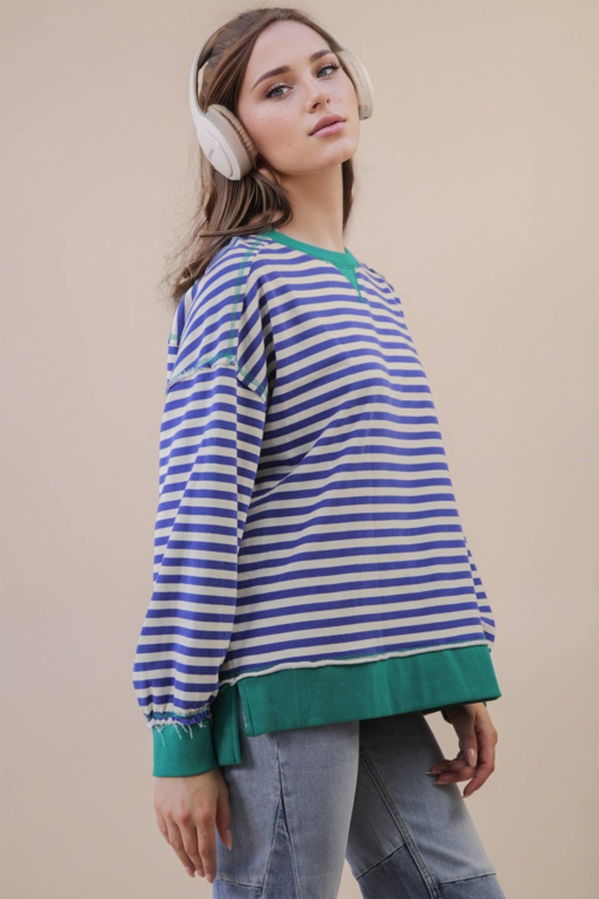 Stripe Comfy Casual OS Knit Top