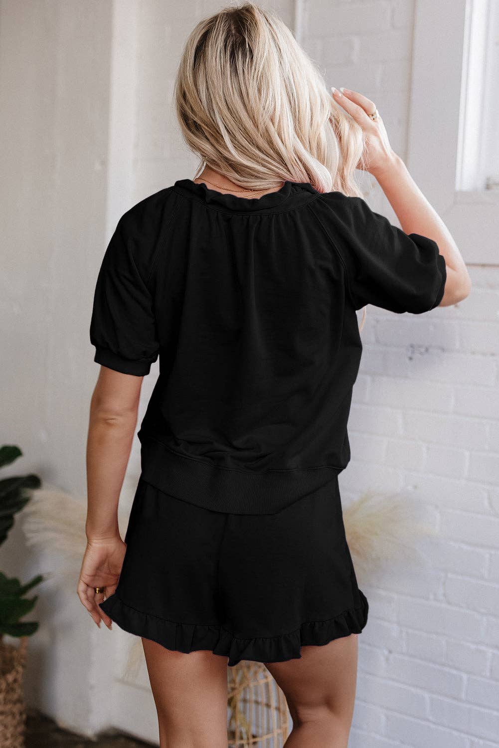 Solid Puff Sl Skorts Set Pink