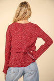 Red Dotted Ruffled Bell Sleeve Top