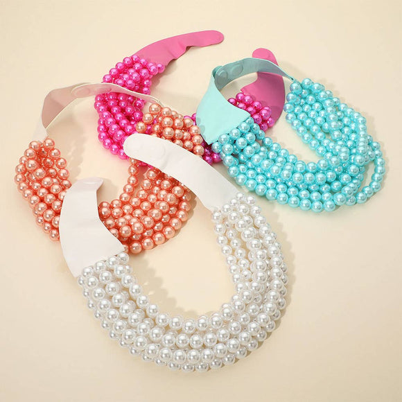 Multi Layered Pearl Beaded Collar Magnetic Necklace: Cream