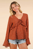 Red Dotted Ruffled Bell Sleeve Top