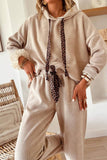 DrawstringPullover Hoodie and High Waist Pants Corduroy Suit: Rose Tan / M