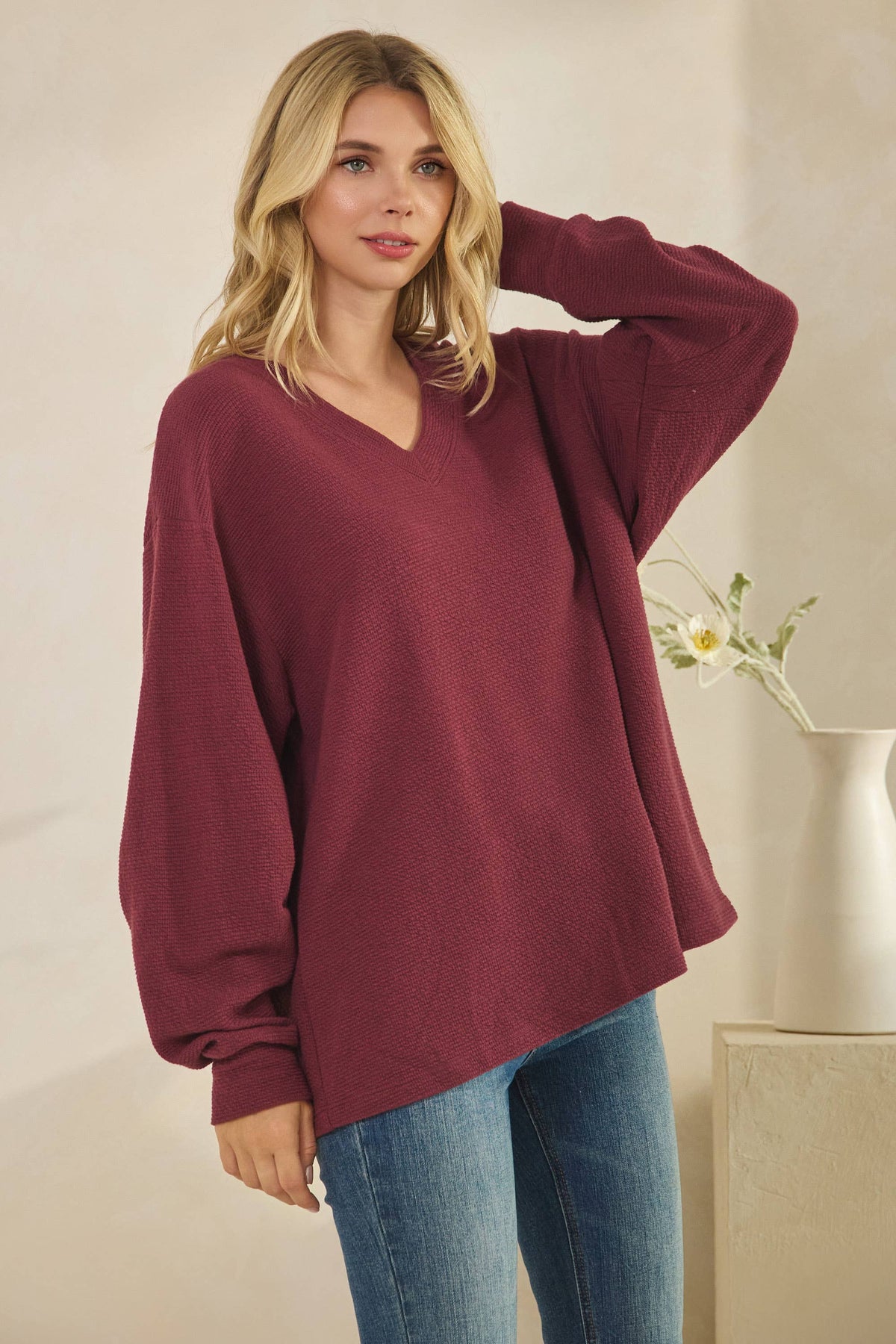 V-NECK PREPPY CLOUDY wine