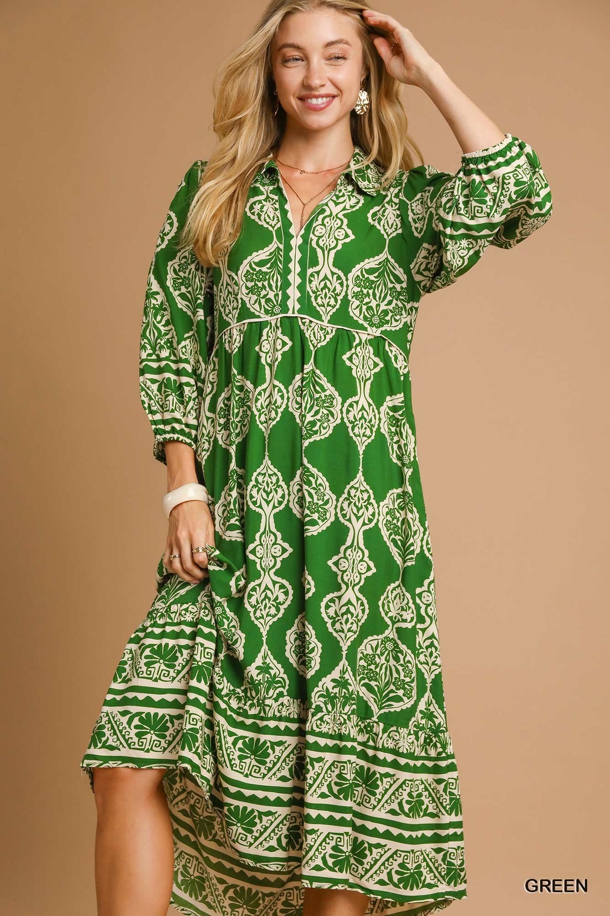 UG Green Boarded Print Dress