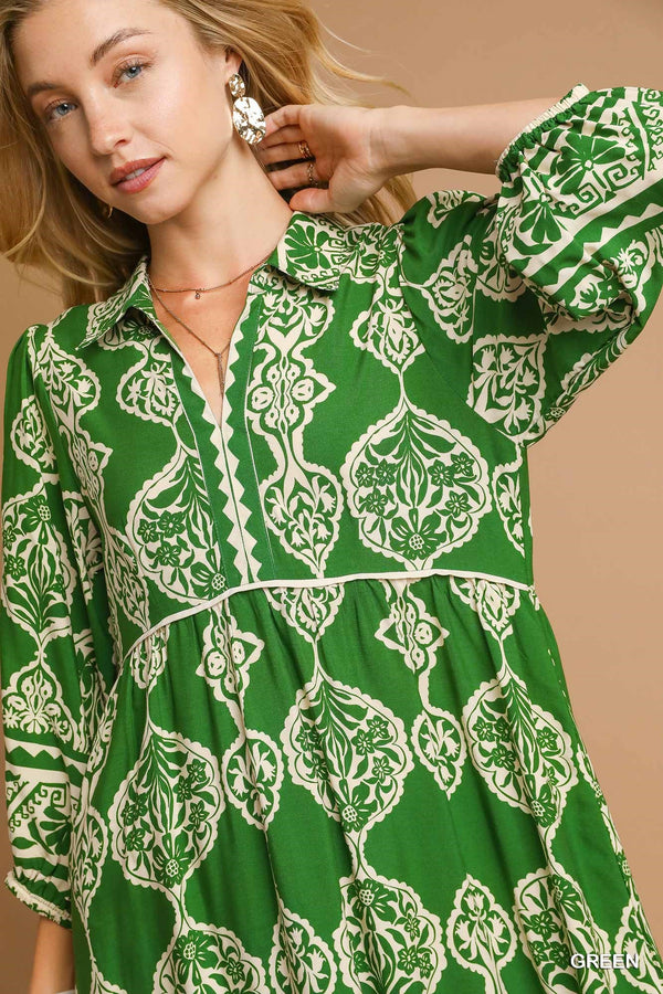UG Green Boarded Print Dress