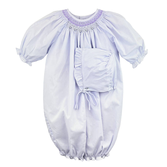 Bishop Smocked Bag & Hat Lavender 3m