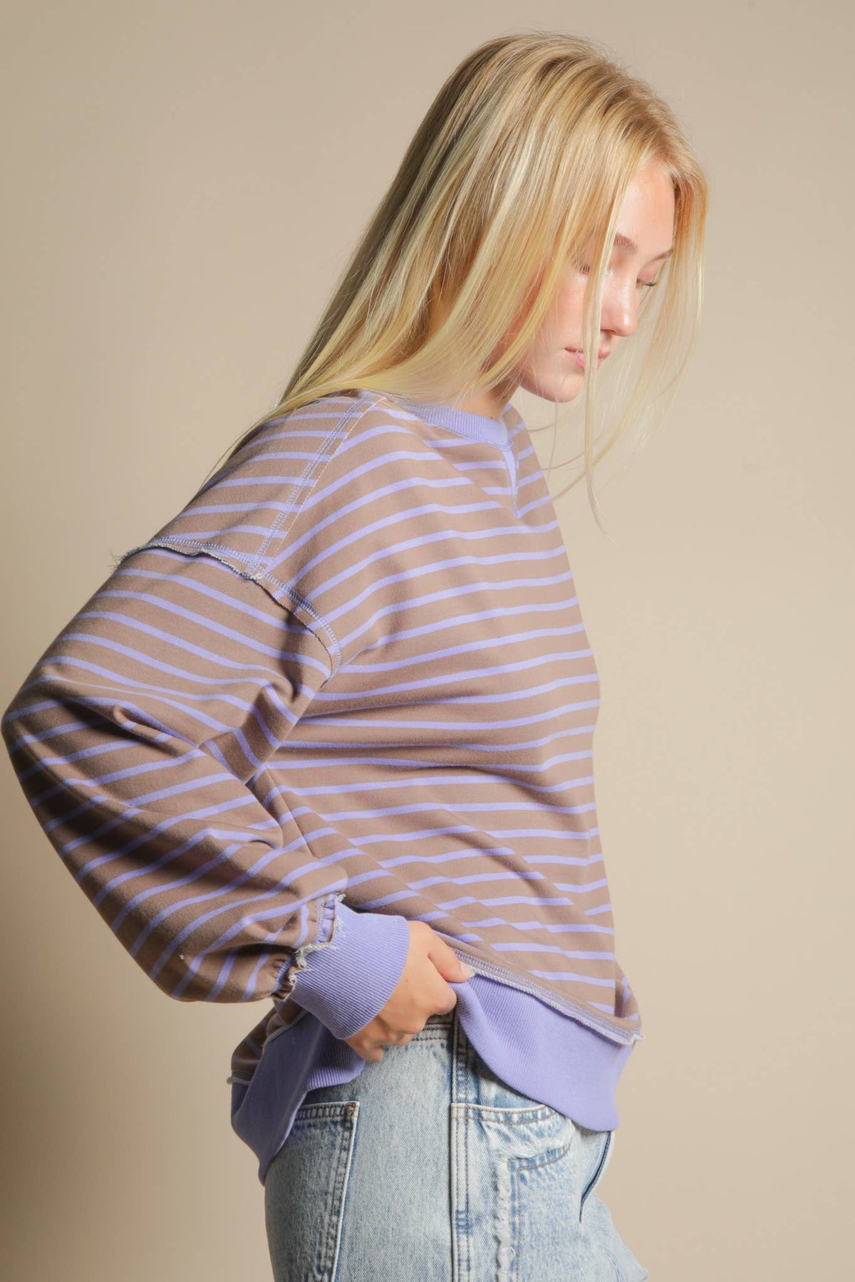 Stripe Comfy Casual OS Knit Top