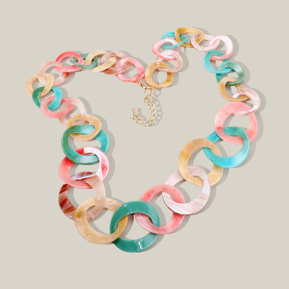 Bold Celluloid Acetate Link Long Necklace: Brown