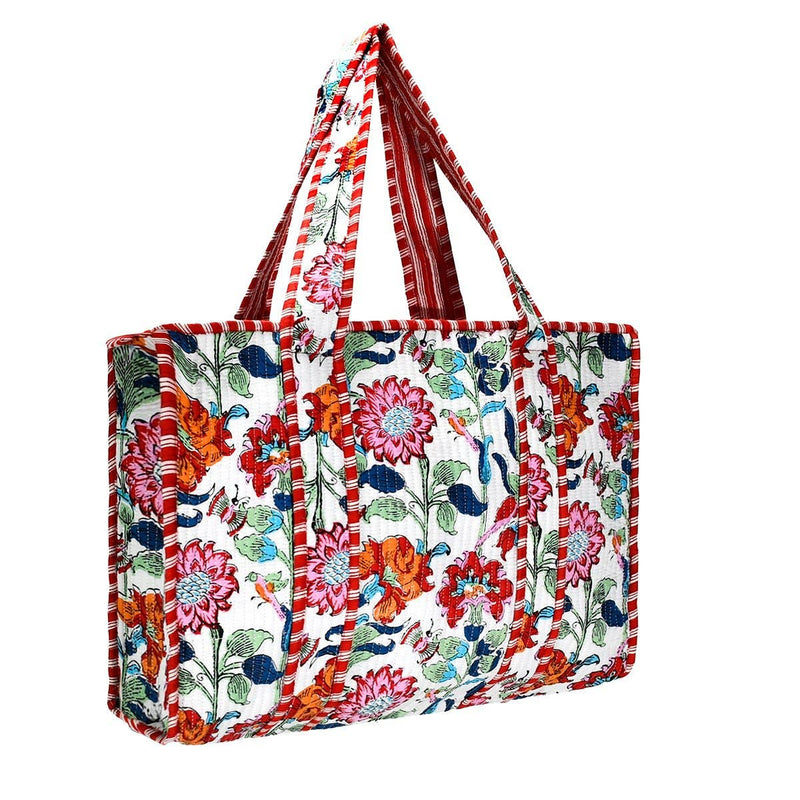 Cotton Block Print Tote Bag- Small & Large: Small