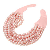 Multi Layered Pearl Beaded Collar Magnetic Necklace: Cream