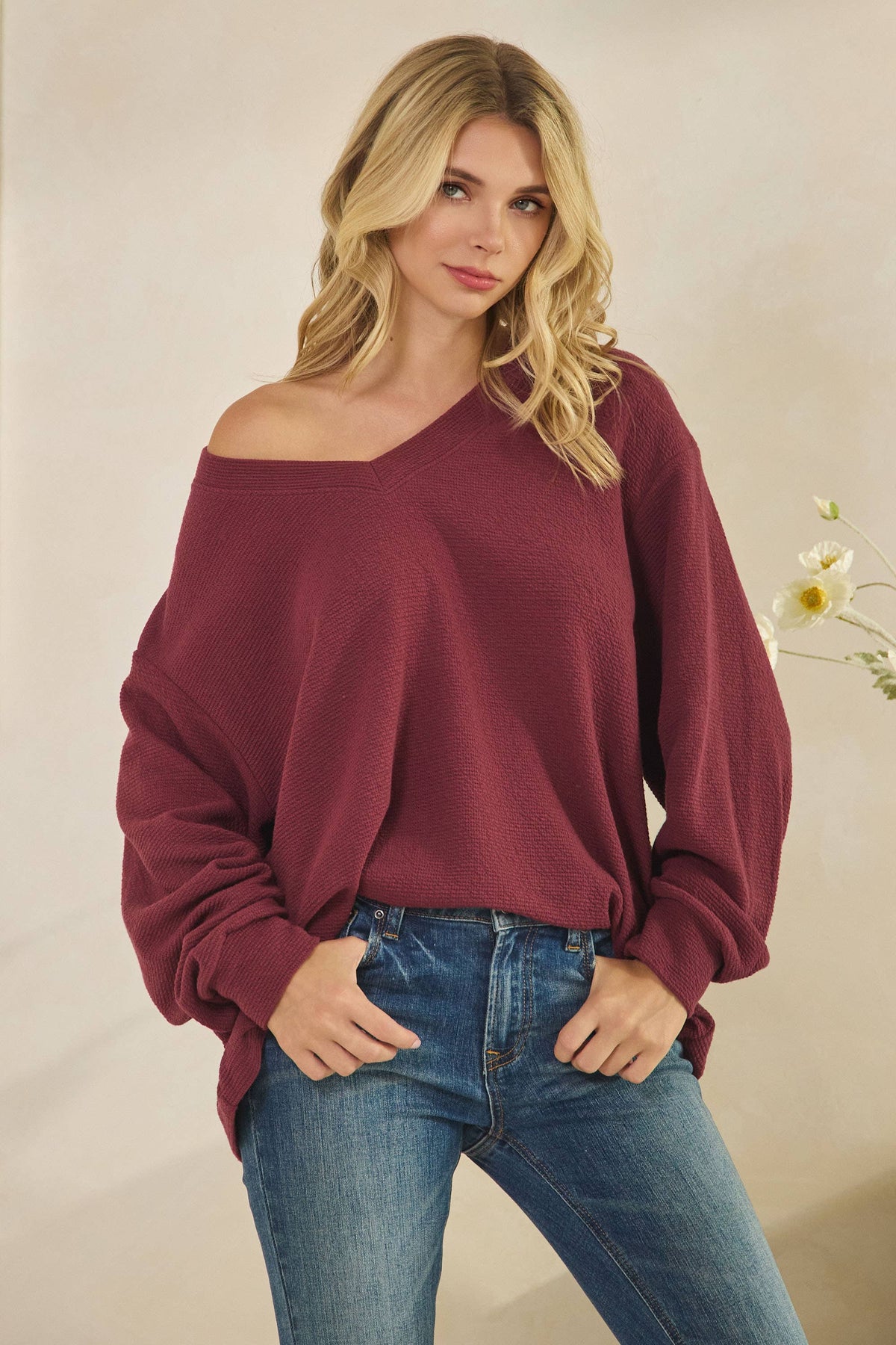 V-NECK PREPPY CLOUDY wine