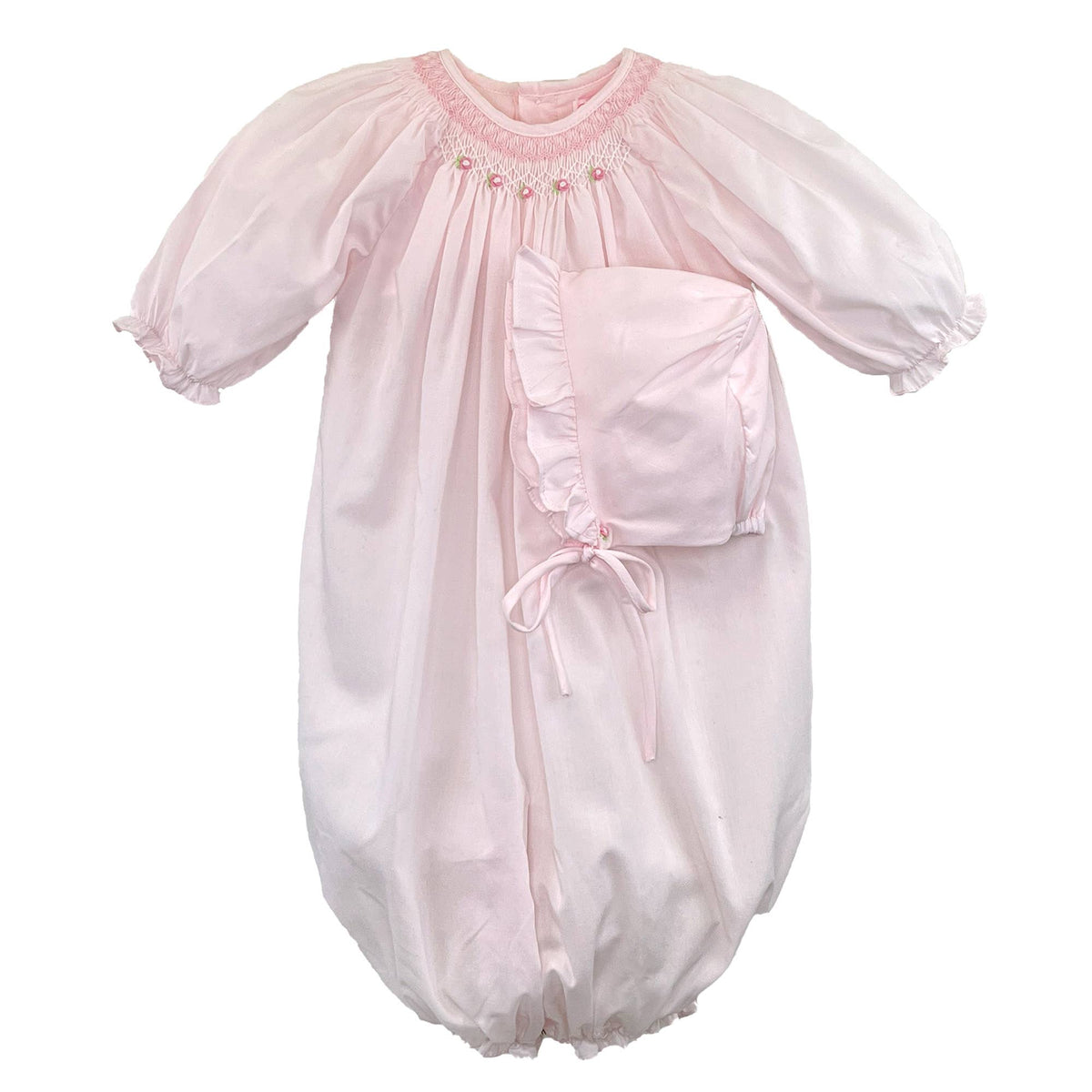 Bishop Smocked Bag & Hat Pink 6M