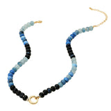 Metal Clasp Accent Gradient Beaded Necklace: Gold Multi