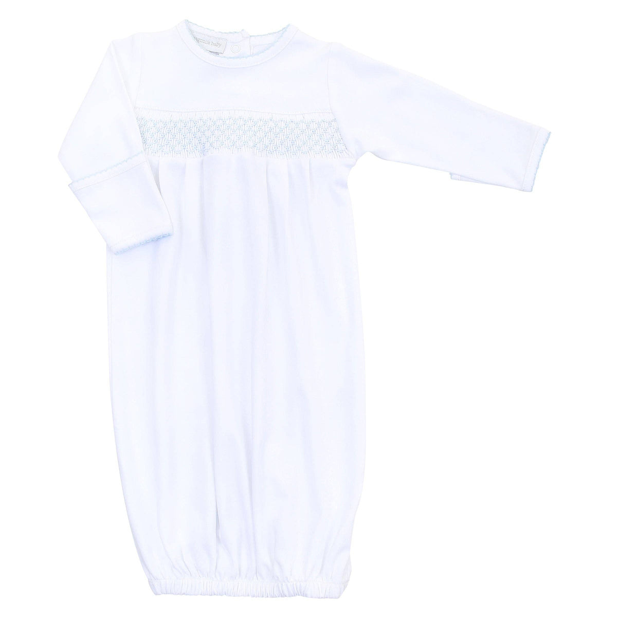 Solid Essentials White Blue Smocked Gown: Preemie