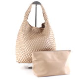 Woven Hobo Bag w/Cosmetic Pouch Brown