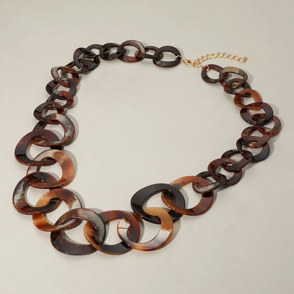 Bold Celluloid Acetate Link Long Necklace: Multi