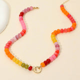 Metal Clasp Accent Gradient Beaded Necklace: Gold Multi